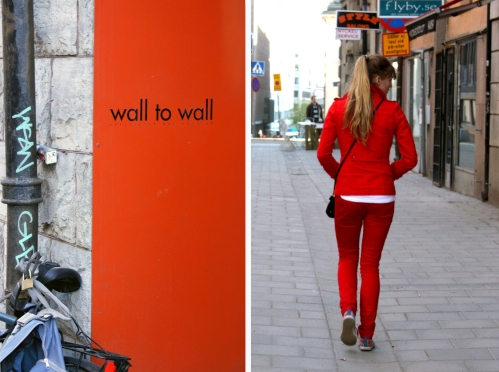 Lady in red and wall